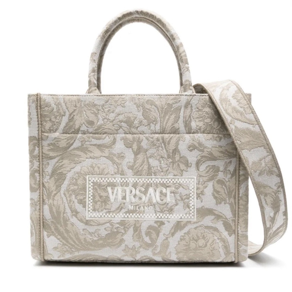 Versace Large Totte Embroidery Jacquard Barocco  Beige $1850 Brand new